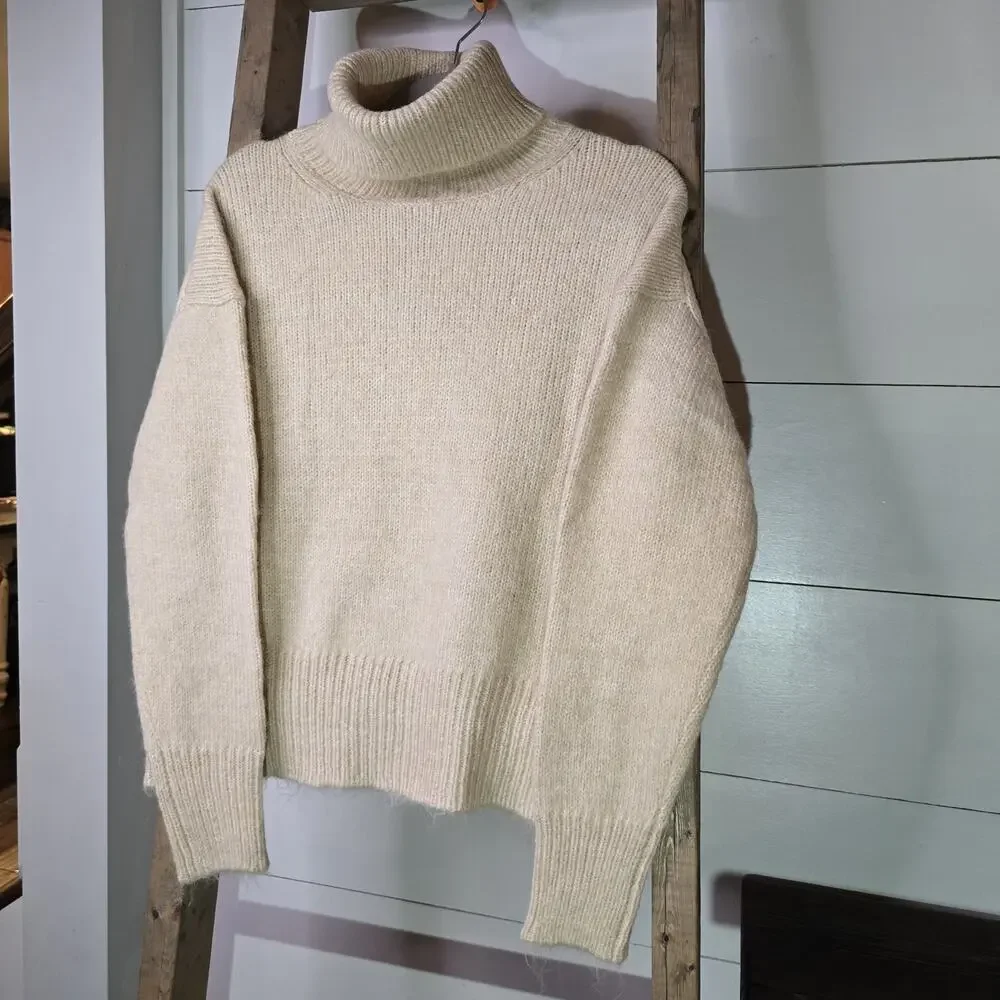 For The Republic Chunky Turtleneck Sweater Sm Yellow Beige Heather Alpaca Blend‎